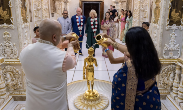 King Charles III and Queen Camilla visiting the Neasden temple