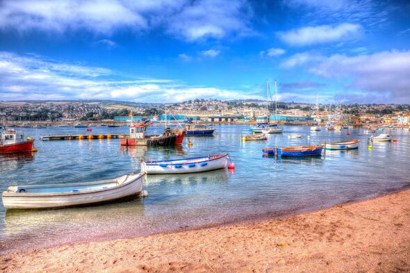 Boats Teign river Teignmouth Devon in bright colourful HDR