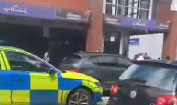 A police car in the street