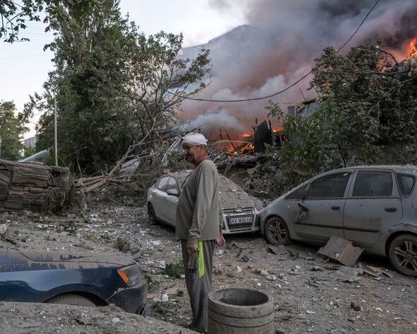 An injured at the site of a Russian strike