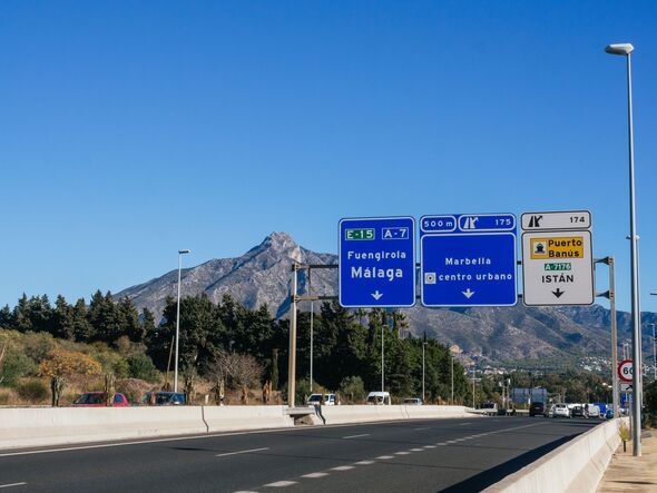 Traffic sign of the highway of the Costa del Sol, Spain, in the direction of Marbella and Fuengirola